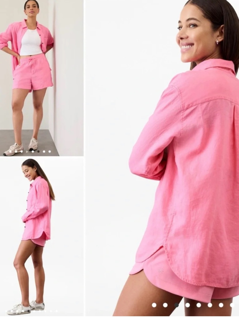 Athleta NWOT Solstice 100%‎ Linen Button Down Shirt  Sz M Hot Pink